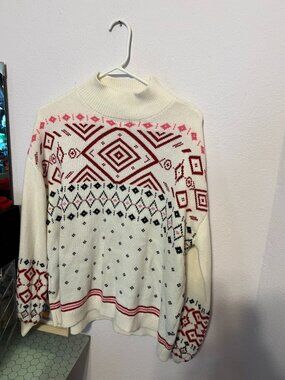 St John's Bay XL Ivory Geometric Mock sweater nordic inspired